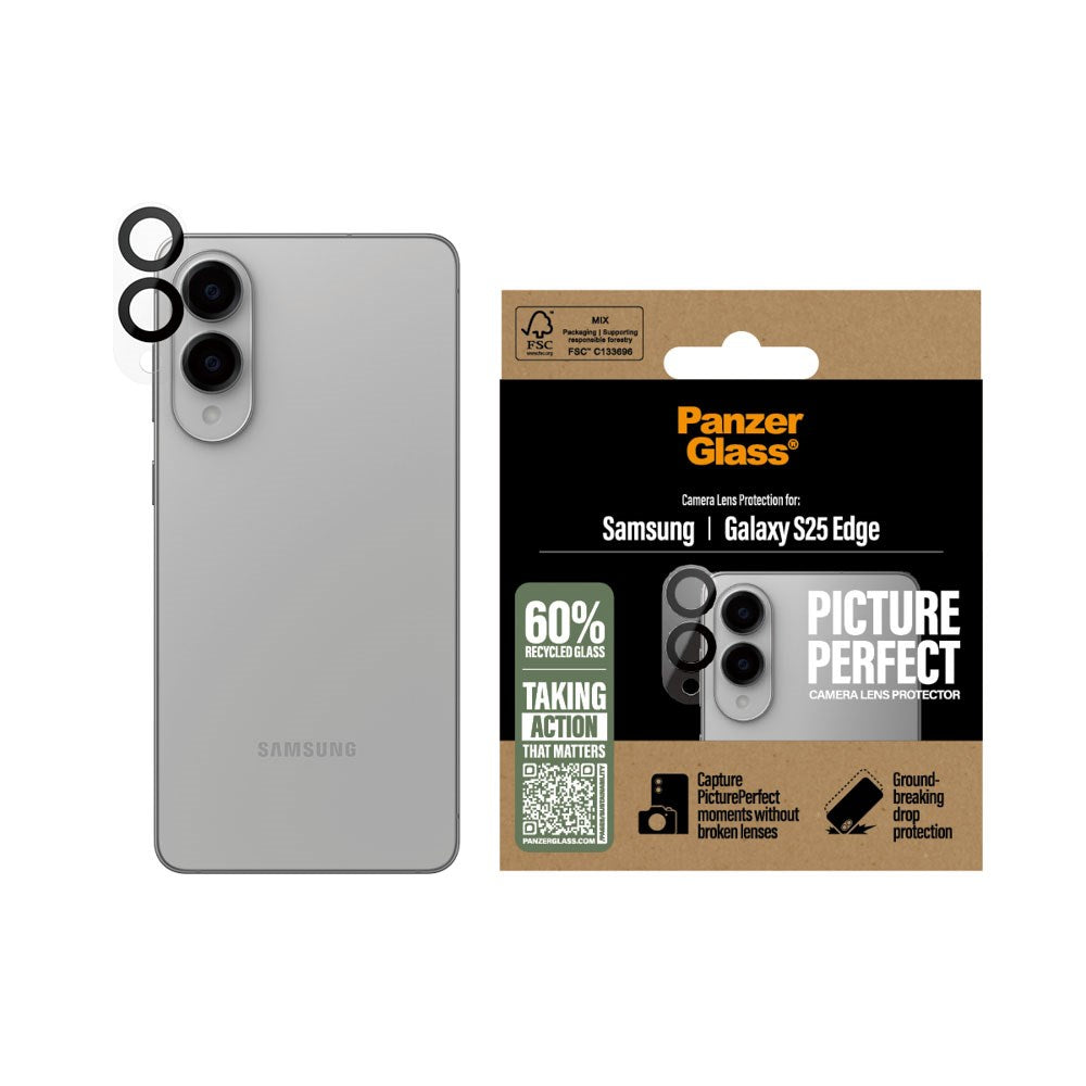 Samsung Galaxy S25 Edge PanzerGlass PicturePerfect - Beskyttelse til Kamera - Platinum Strength - Gennemsigtig / Sort
