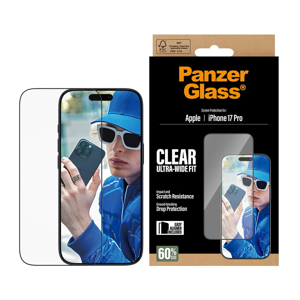PanzerGlass iPhone 17 Pro Hærdet Beskyttelsesglas inkl. EasyAligner - Ultra Wide Fit - Gennemsigtig
