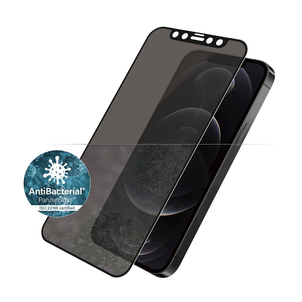 iPhone 12 / 12 Pro PanzerGlass Antibakteriell kant-til-kant skjermbeskyttelse - Anti-Bluelight - Dekselvennlig - Personvern - Black Edge