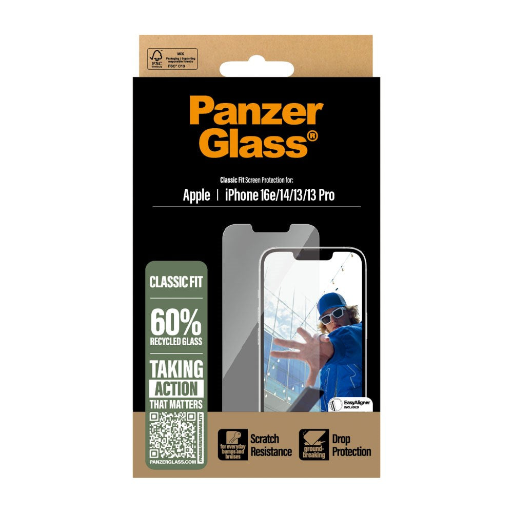 iPhone 16e / 14 / 13 / 13 Pro PanzerGlass Classic Fit Beskyttelsesglass m. EasyAligner - Gjennomsiktig