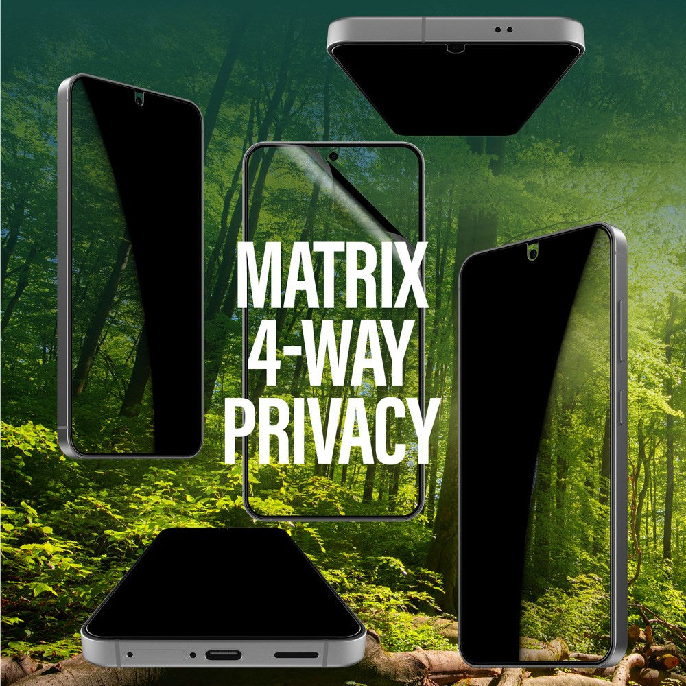 PanzerGlass Samsung Galaxy S25 Eco Matrix 4-veis Privacy Skjermbeskytter Ultra Wide Fit m. Aligner Kit - Platinum Strength - Gjennomsiktig