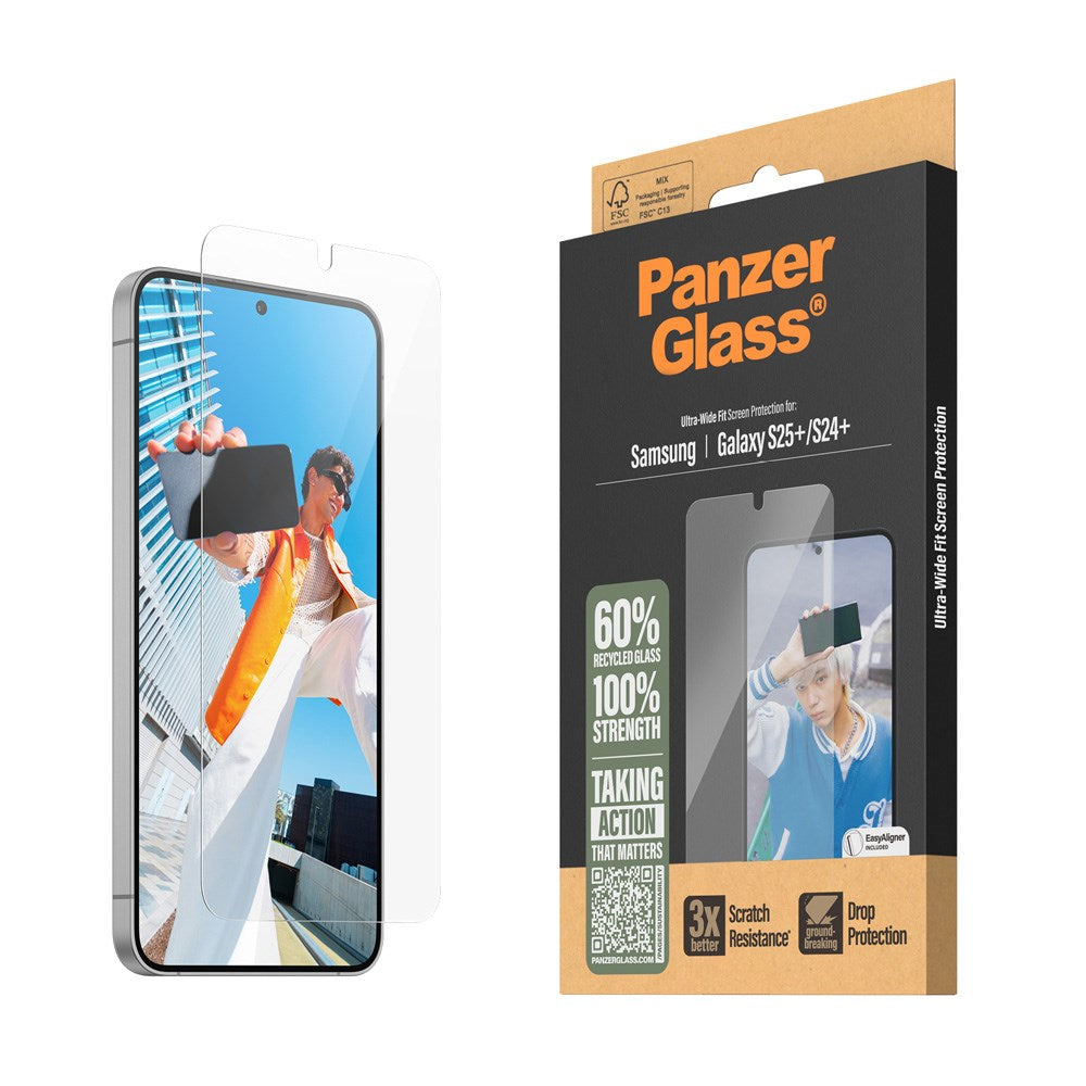 Samsung Galaxy S25+ (Plus) PanzerGlass Ultra-Wide Fit-skjermbeskytter - gjennomsiktig