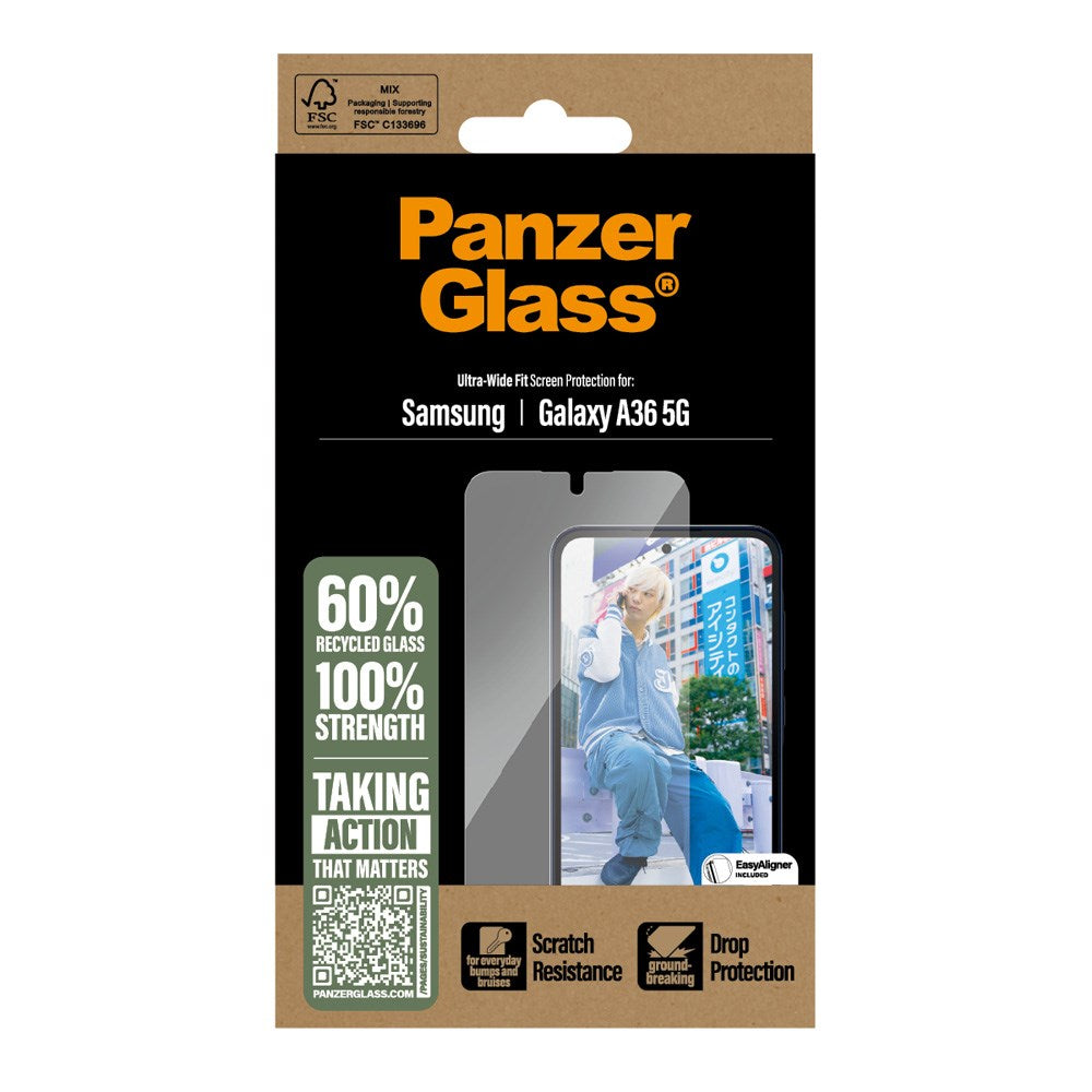 Samsung Galaxy A36 (5G) PanzerGlass Ultra Wide Fit Beskyttende glass m. EasyAligner - Gjennomsiktig