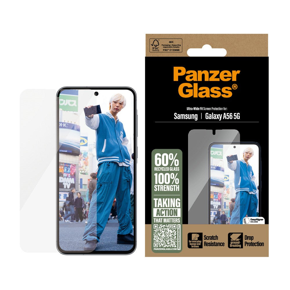 Samsung Galaxy A56 (5G) PanzerGlass Ultra Wide Fit Beskyttende glass m. EasyAligner - Gjennomsiktig