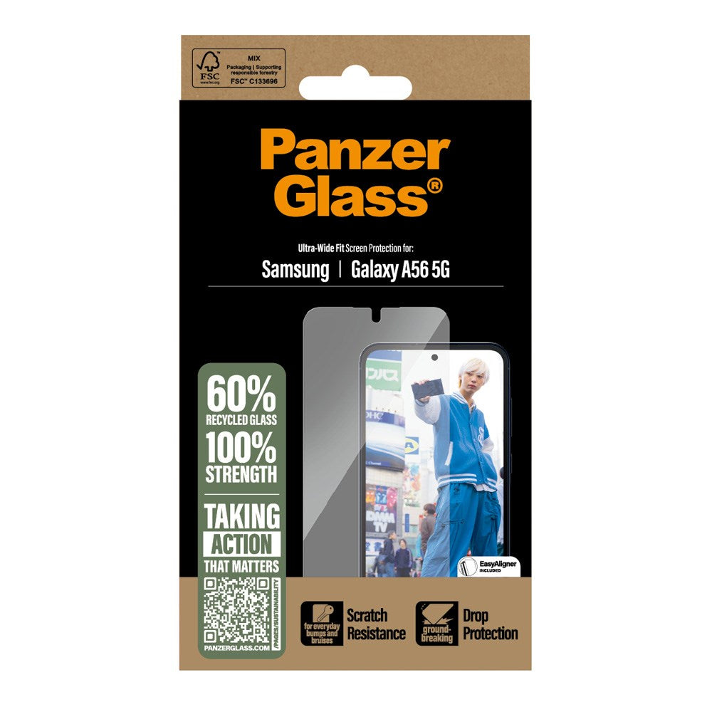 Samsung Galaxy A56 (5G) PanzerGlass Ultra Wide Fit Beskyttende glass m. EasyAligner - Gjennomsiktig