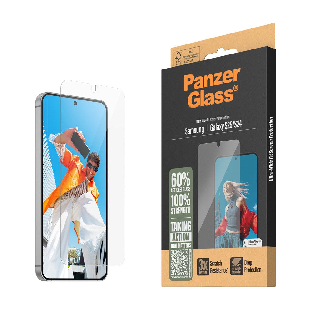 Samsung Galaxy S25 PanzerGlass Ultra-Wide Fit Beskyttelsesglas - Gennemsigtig