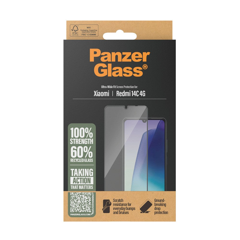 Xiaomi Redmi 14C PanzerGlass Ultra-Wide Fit skjermbeskytter - gjennomsiktig / svart kant