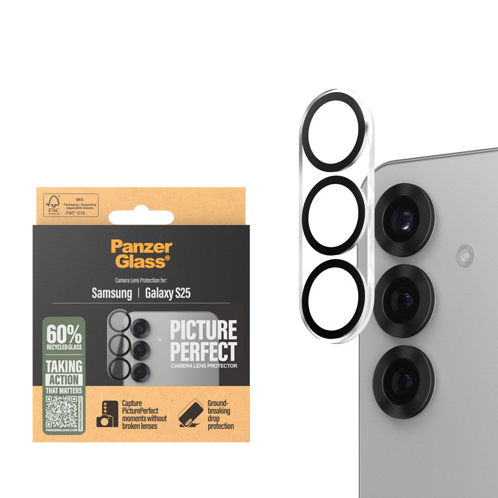 Samsung Galaxy S25 PanzerGlass PicturePerfect - Kamerabeskyttelse - Platinastyrke - Gjennomsiktig / Svart