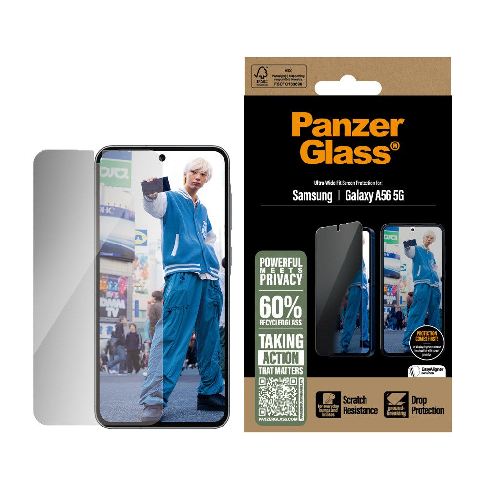 Samsung Galaxy A56 (5G) PanzerGlass Ultra Wide Fit Beskyttelsesglas m. EasyAligner - Privacy - Gennemsigtig