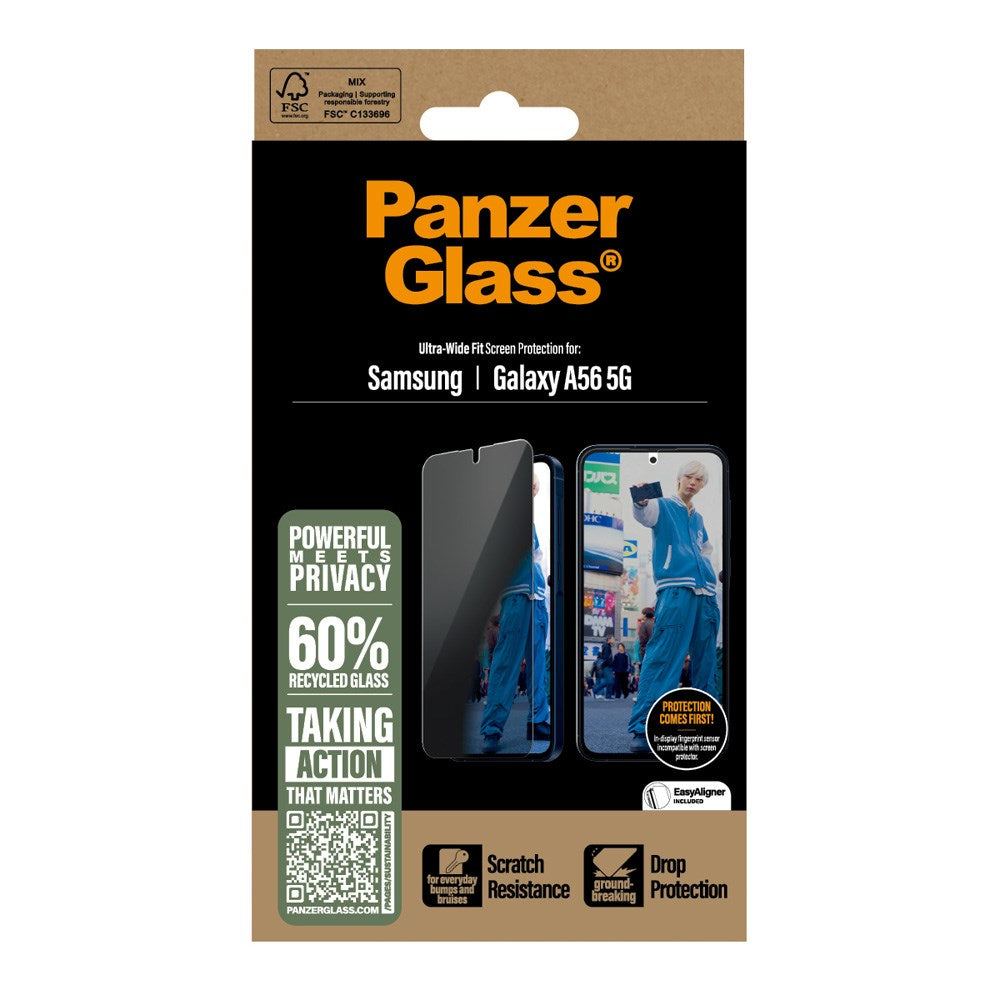Samsung Galaxy A56 (5G) PanzerGlass Ultra Wide Fit Beskyttelsesglas m. EasyAligner - Privacy - Gennemsigtig