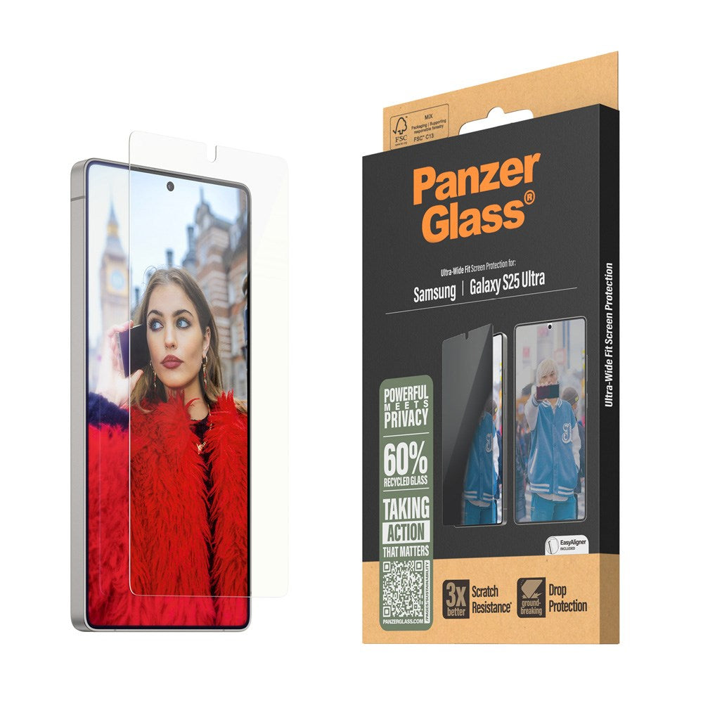 Samsung Galaxy S25 Ultra PanzerGlass Alt-i-ett-skjermbeskytter Ultra Wide Fit m. Easy Aligner - Gjennomsiktig