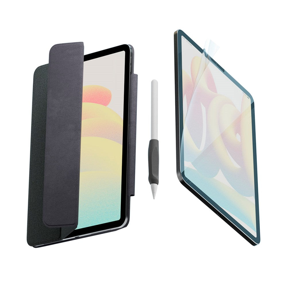 iPad Air (2022 / 2020) / Pro 11 (2022 / 2021 / 2020 / 2018) Paperlike+ Folio Bundle m. Deksel, skjermbeskytter & Stylus Pen Grip - Svart / Gjennomsiktig