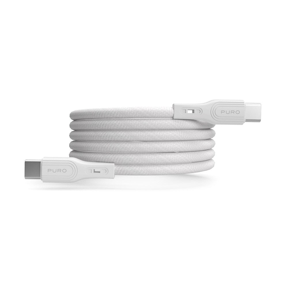 Puro fleksibel flettet kabel – USB-C til USB-C, 2m, 60W, 480Mbps – Hvit