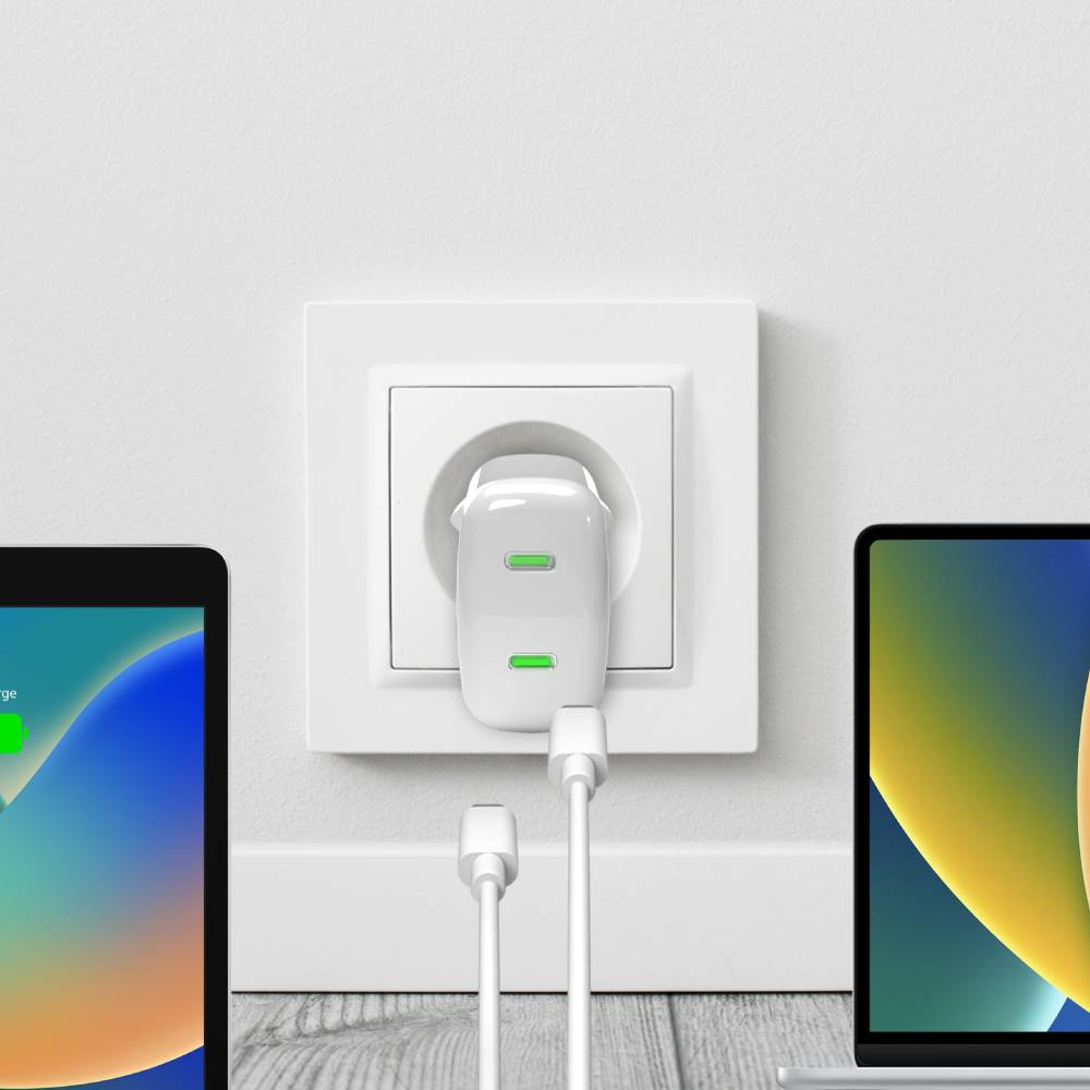 Puro Dual USB-C-lader 35W - GaN-teknologi - Elegant hvit finish