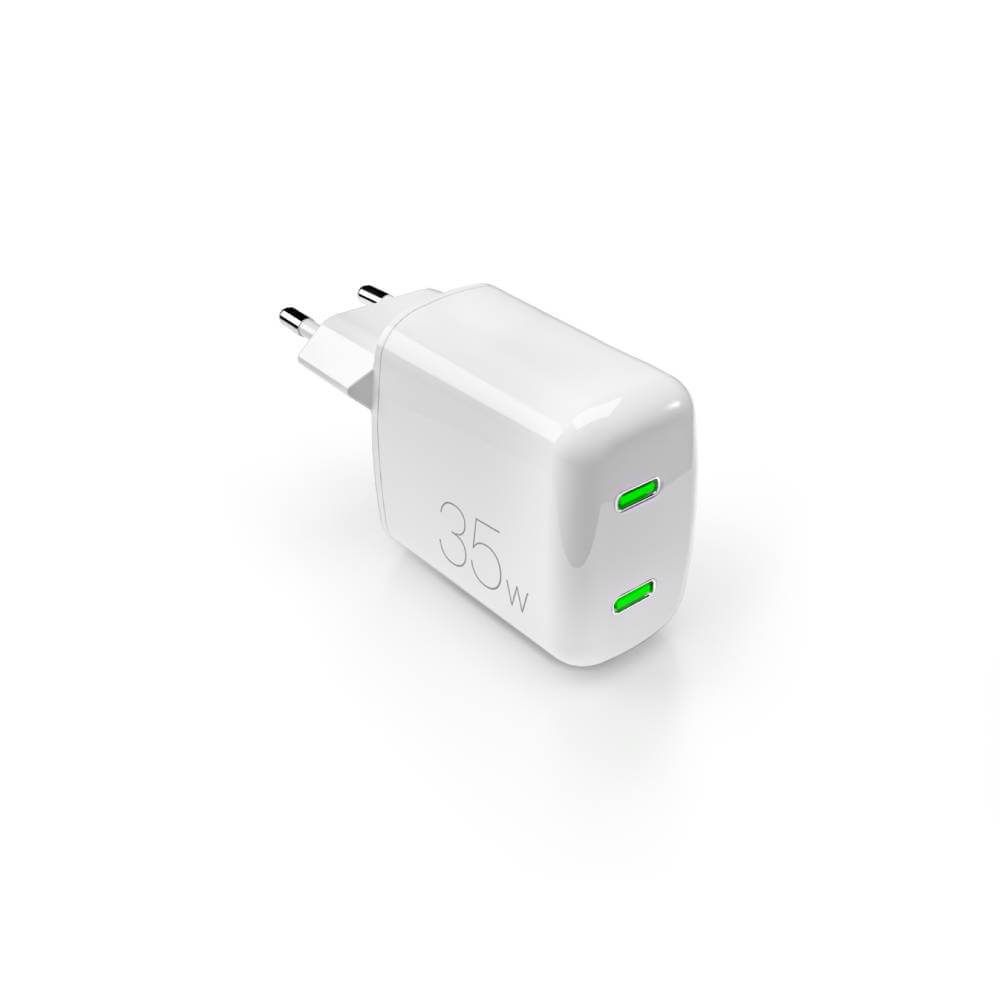 Puro Dual USB-C-lader 35W - GaN-teknologi - Elegant hvit finish
