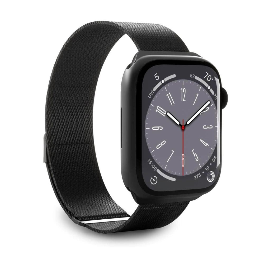Apple Watch (42/44/SE/45/46/49 mm) Puro MILANESE klokkerem i rustfritt stål - svart