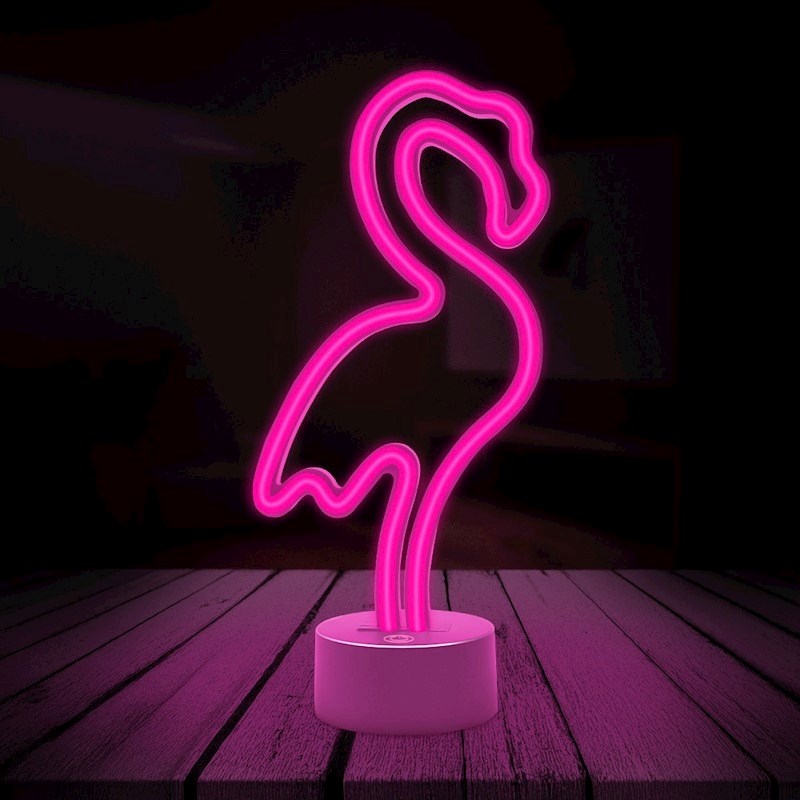 Forever Light Neon dekorasjon m. Fot LED - Rosa lys m. Flamingo