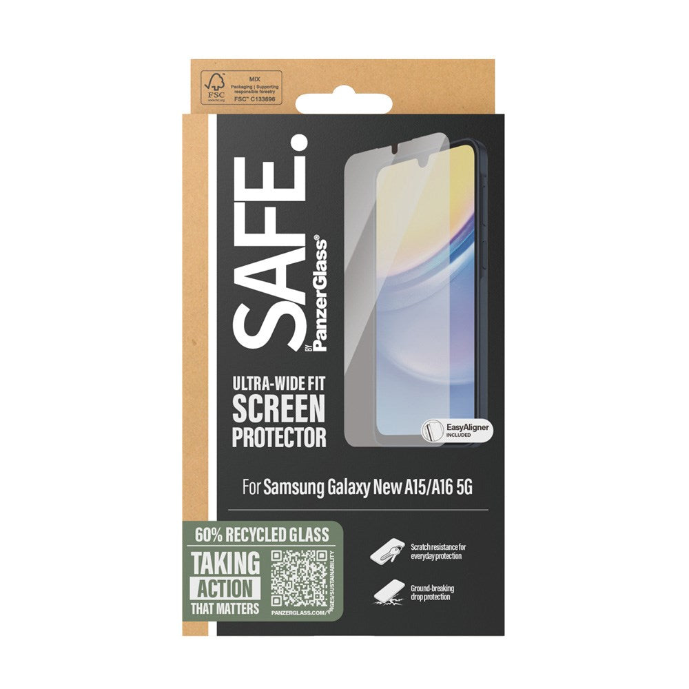 Samsung Galaxy A16 Ultra-Wide Fit skjermbeskytter - SAFE by PanzerGlass - Gjennomsiktig