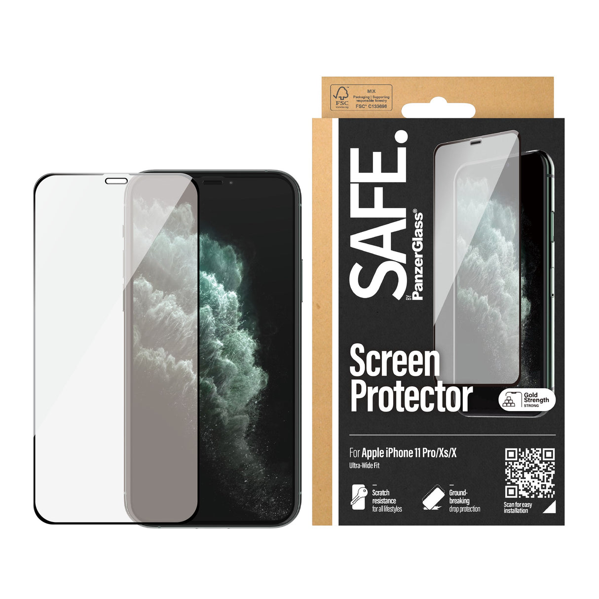 iPhone X/XS/11 Pro - SAFE by PanzerGlass Edge-to-Edge Fit Skjermbeskytter - Transparent/Black Edge