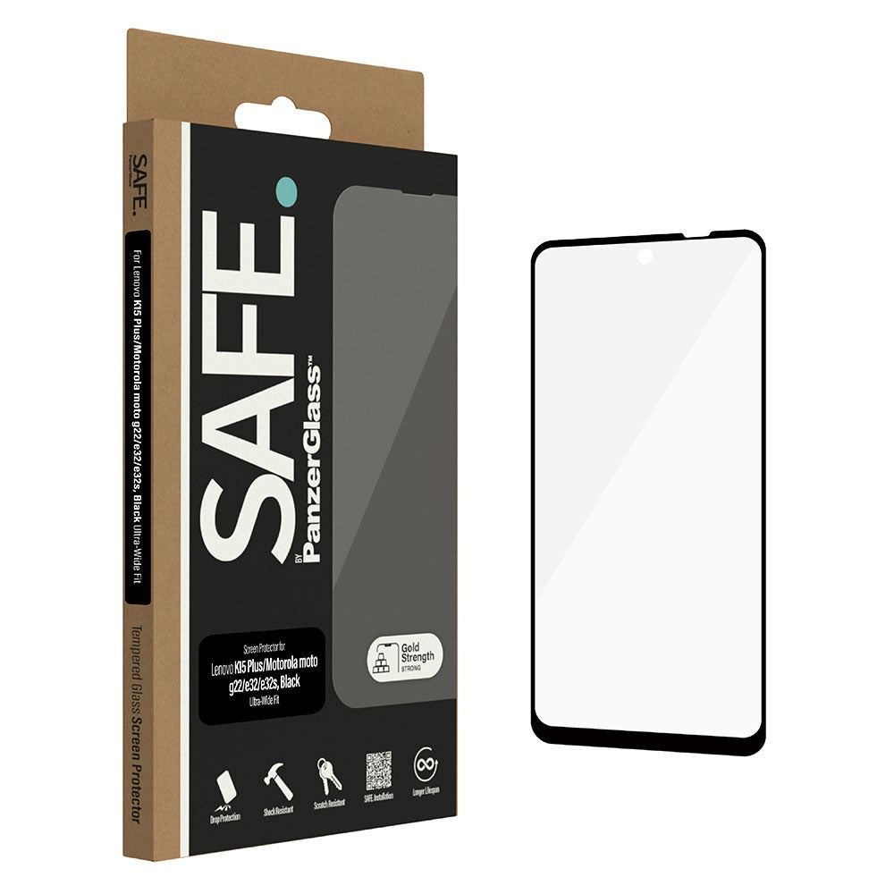Motorola Moto G22 Safe By PanzerGlass™ Edge-to-Edge Fit Skærmbeskyttelsesglas - Case Friendly - Gold Strength - Gennemsigtig