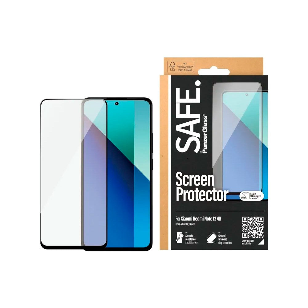 Xiaomi Redmi Note 13 - SAFE by PanzerGlass - Ultra-Wide Fit skjermbeskytter - Gjennomsiktig/svart kant