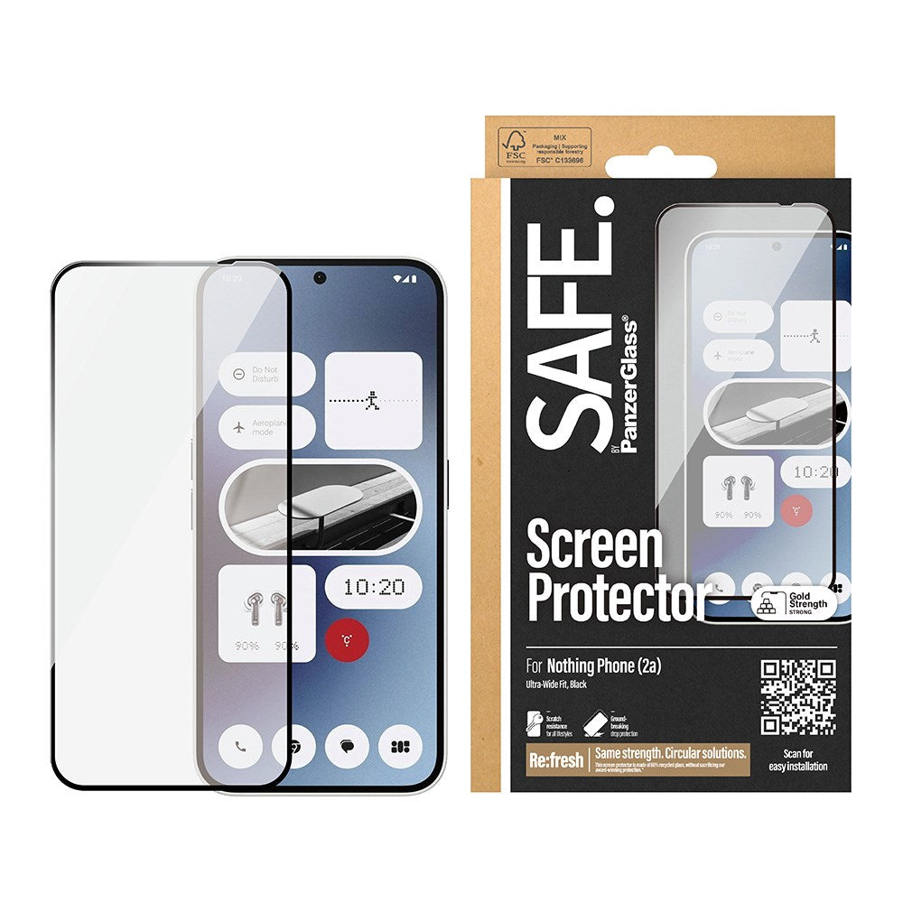 Nothing Phone (2a) Safe By PanzerGlass® Ultra-Wide Fit Screen Protector Glass - Veskevennlig - Gullstyrke - Svart kant