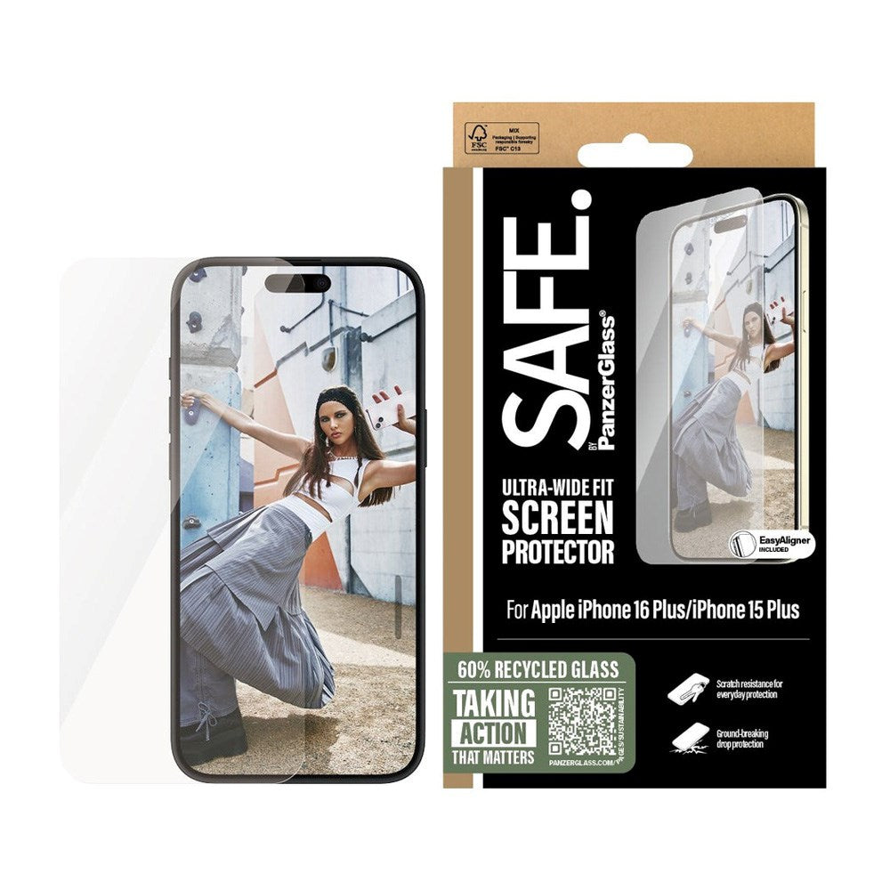 iPhone 15/16 Plus - SAFE by PanzerGlass - Ultra-Wide Fit skjermbeskytter - Gjennomsiktig