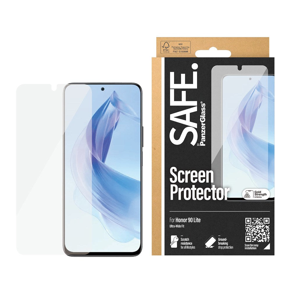 Honor 90 Lite Safe By PanzerGlass® Ultra-Wide Fit-skjermbeskytter - Veskevennlig - Gullstyrke - Gjennomsiktig