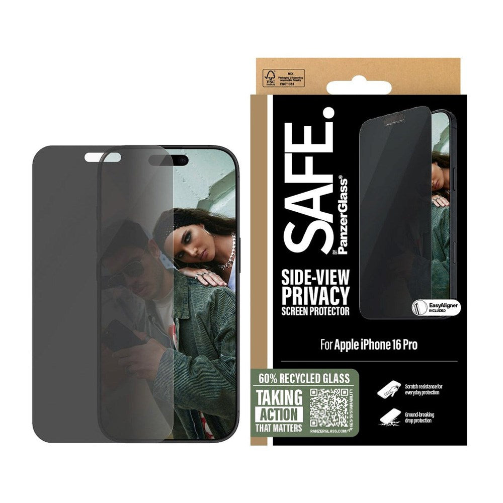 iPhone 16 Pro - SAFE by PanzerGlass - Ultra-Wide Fit-skjermbeskytter - Personvernfunksjon - Gjennomsiktig