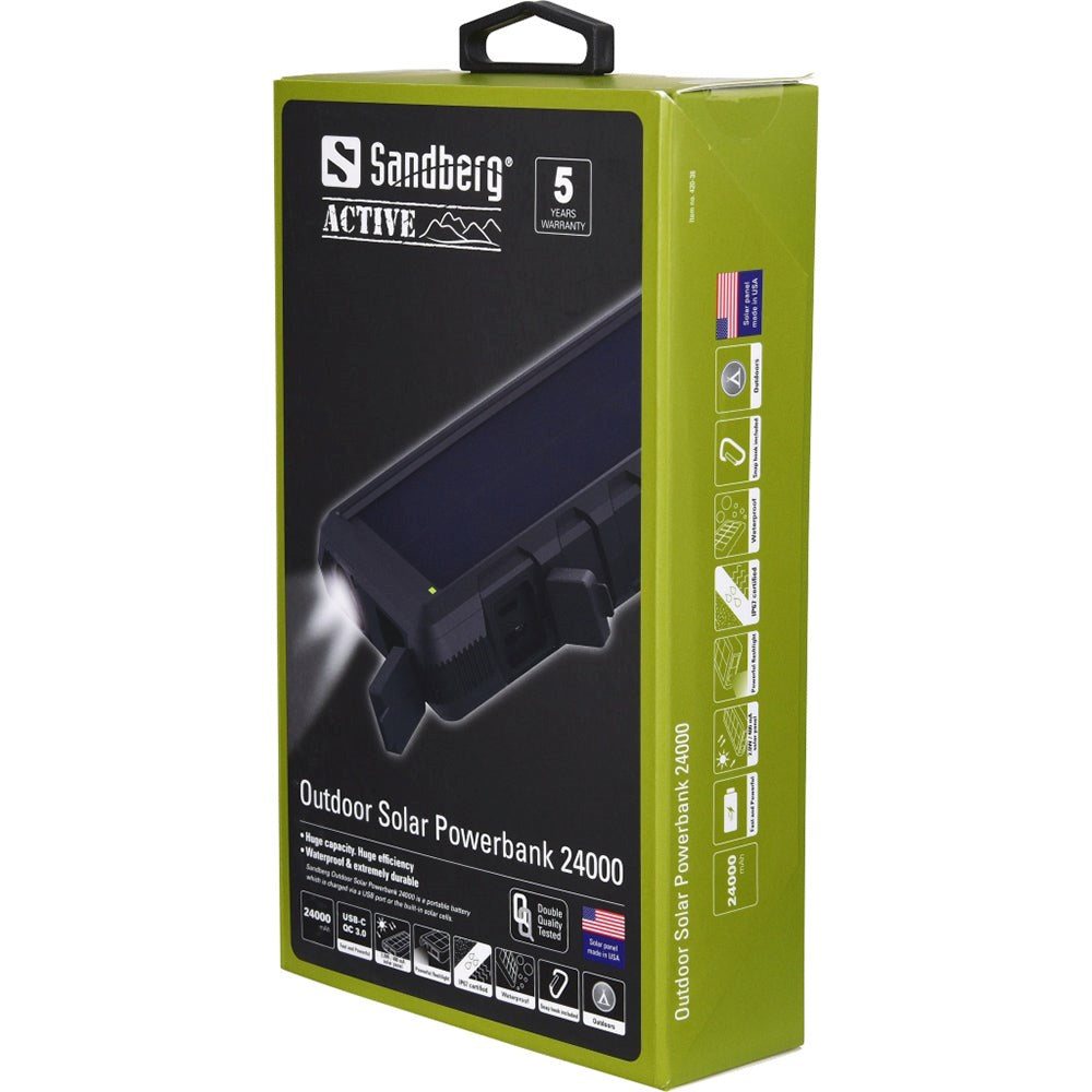Sandberg QC Solar Outdoor Waterproof PowerBank 24 000 mAh - (IP67) - Svart