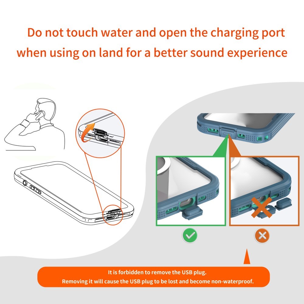 iPhone 16 Pro vanntett håndverker plastdeksel m. Skjermbeskytter og stropp - MagSafe-kompatibel - Gjennomsiktig / Blå