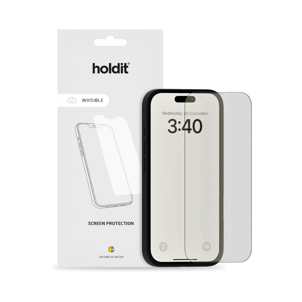 iPhone 14 / 13 / 13 Pro Holdit skjermbeskytter i herdet glass 9H - Veskevennlig - Gjennomsiktig