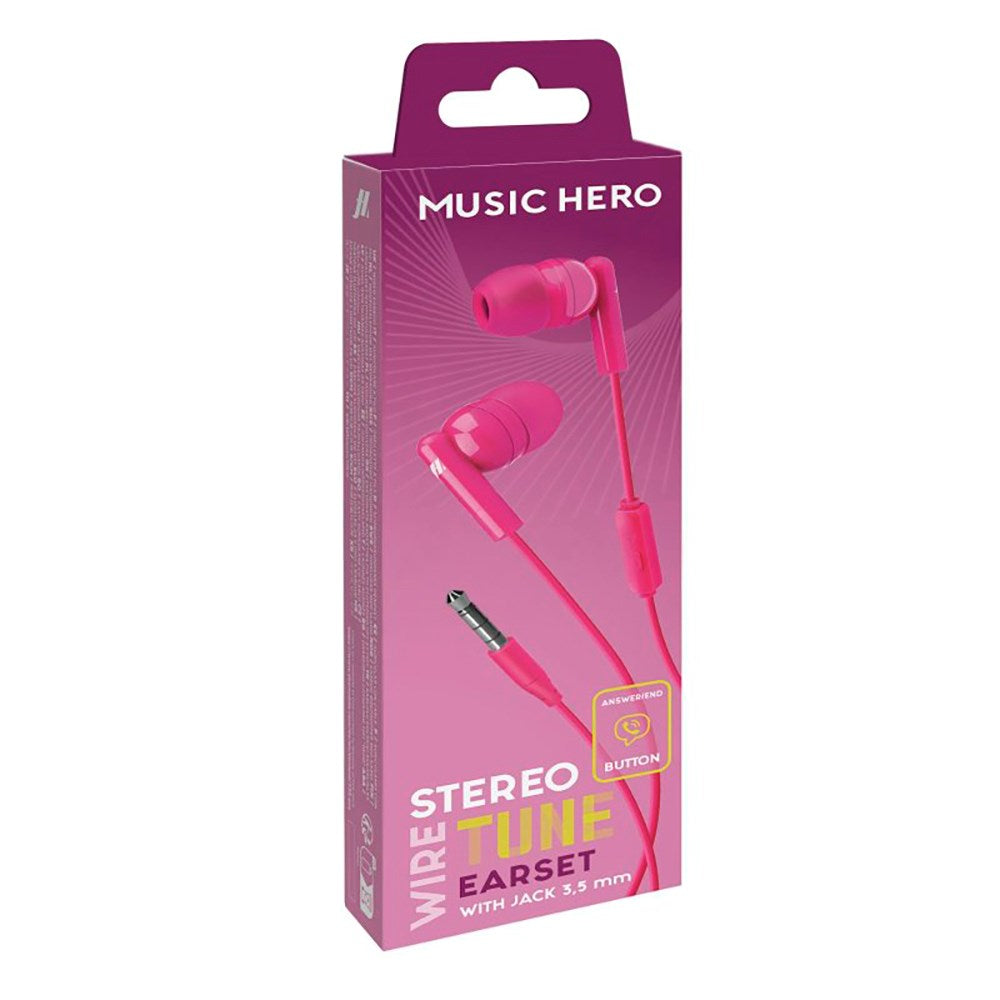 MUSIC HERO Tune Stereo In-Ear Headset m. Jack 3,5 mm & mikrofon - rosa