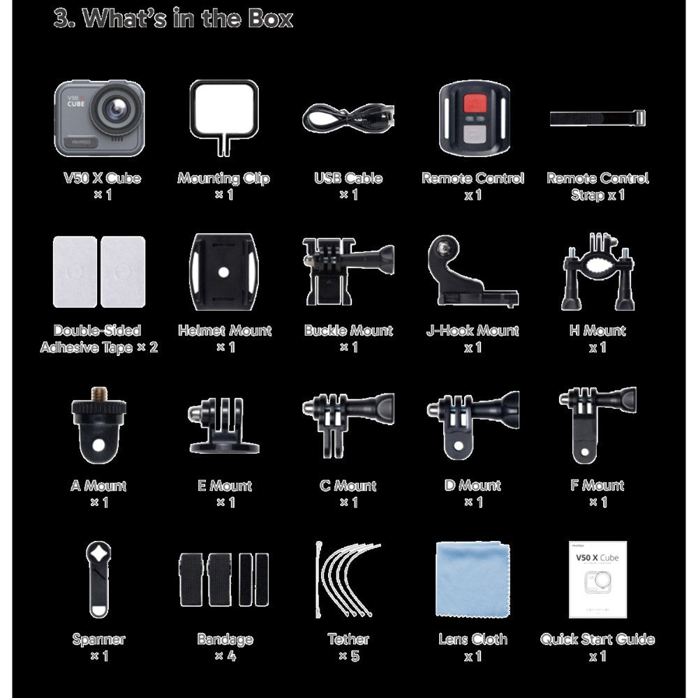 AKASO V50 X Cube Action Kamera - Vandtæt / 4K / 30FPS / Ultra HD / 20MP - Grå