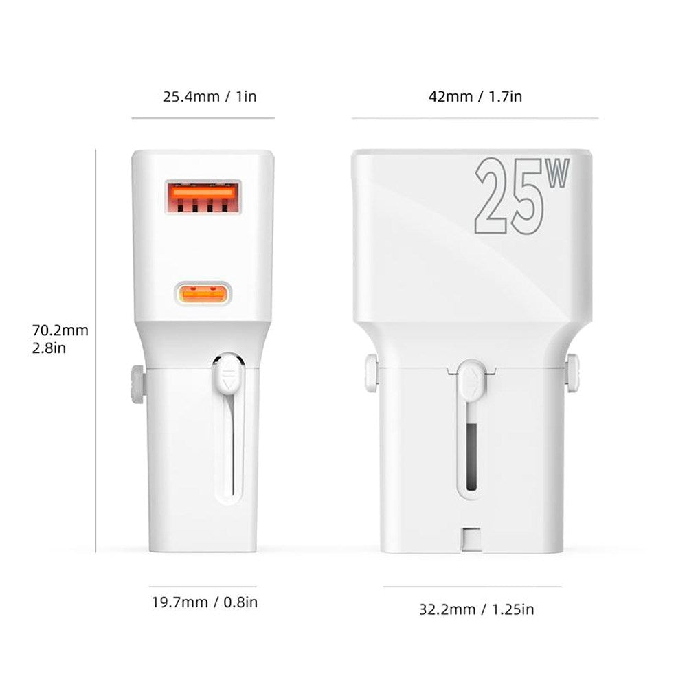 Reiseadapter EU/US/UK/AU 25W - Mobile Origin - Hvit