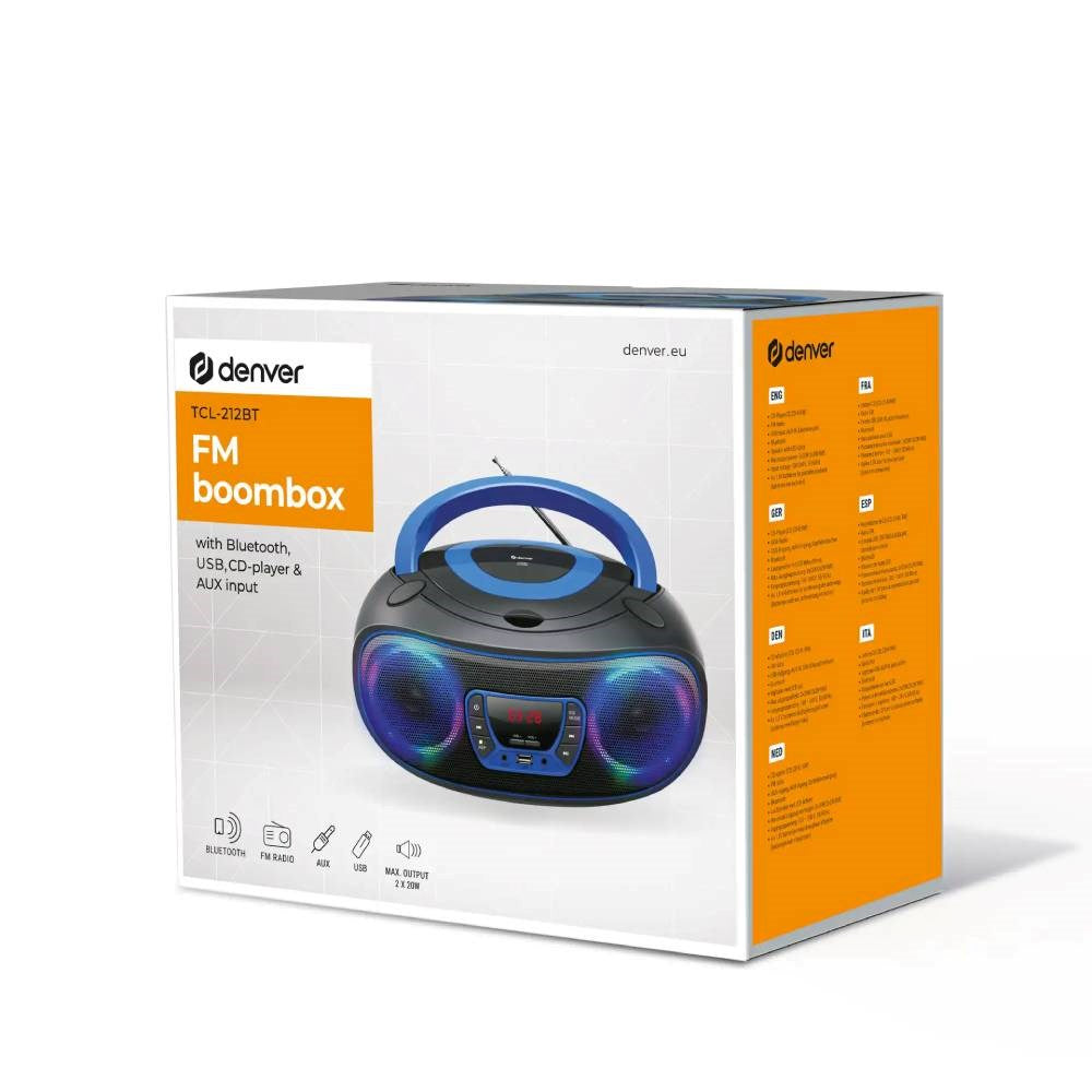 Denver TCL-212BTP Bluetooth Boombox m. CD Afspiller - Sort / Blå