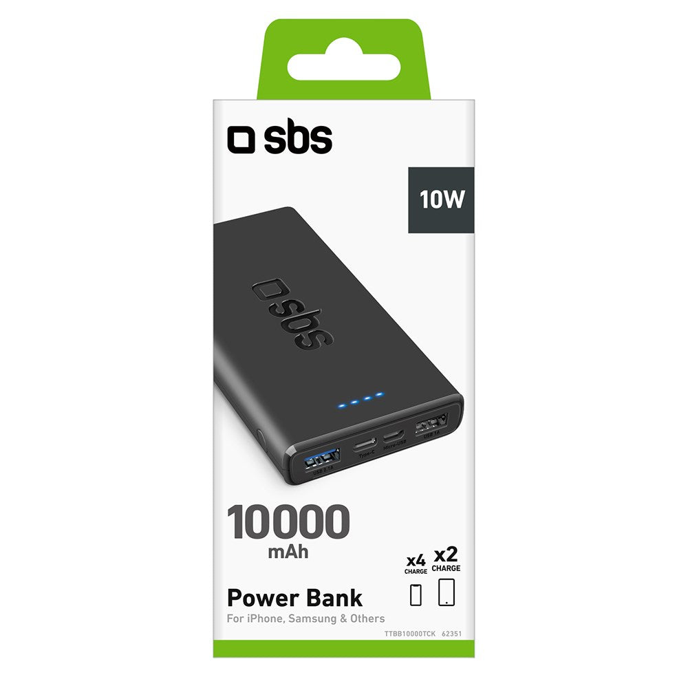 SBS Powerbank etc. 2x USB-A & 1x USB-C 10W - 10 000 mAh - Svart