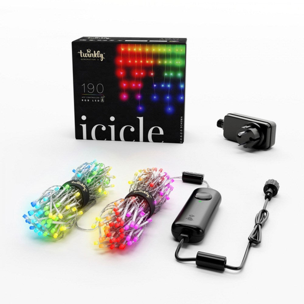 Twinkly 190L RGB Icicle 5m strenglys - fleksibel belysning med hvit ledning
