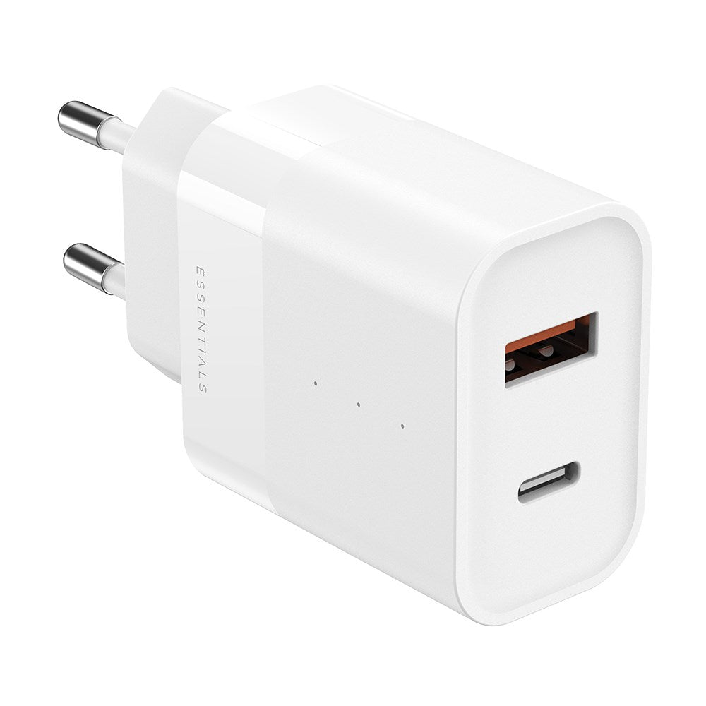 Upström ËSSENTIALS PD 30W Genanvendt Plastik Vægoplader m. USB-C og USB-A - Hvid