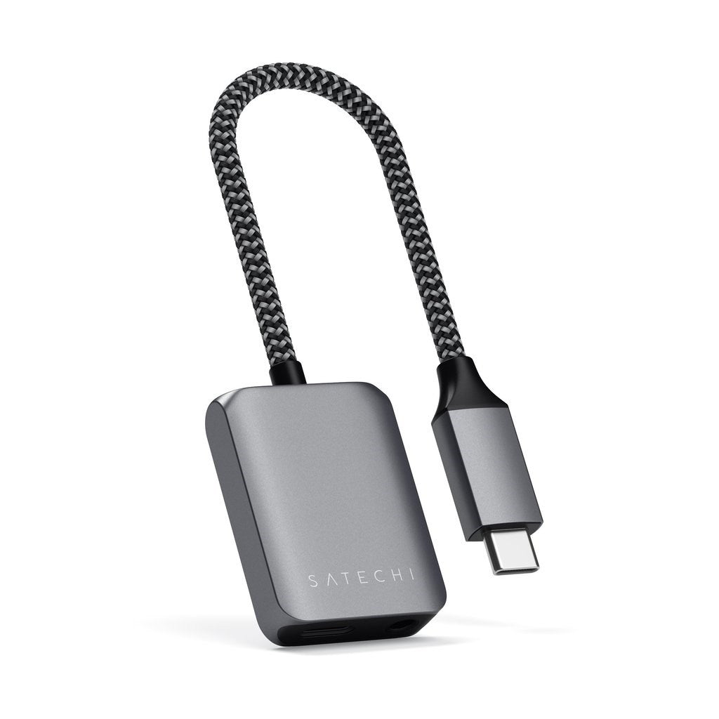 Satechi USB-C til Jack-kontakt 3,5 mm Adapter m. lader - Space Grey