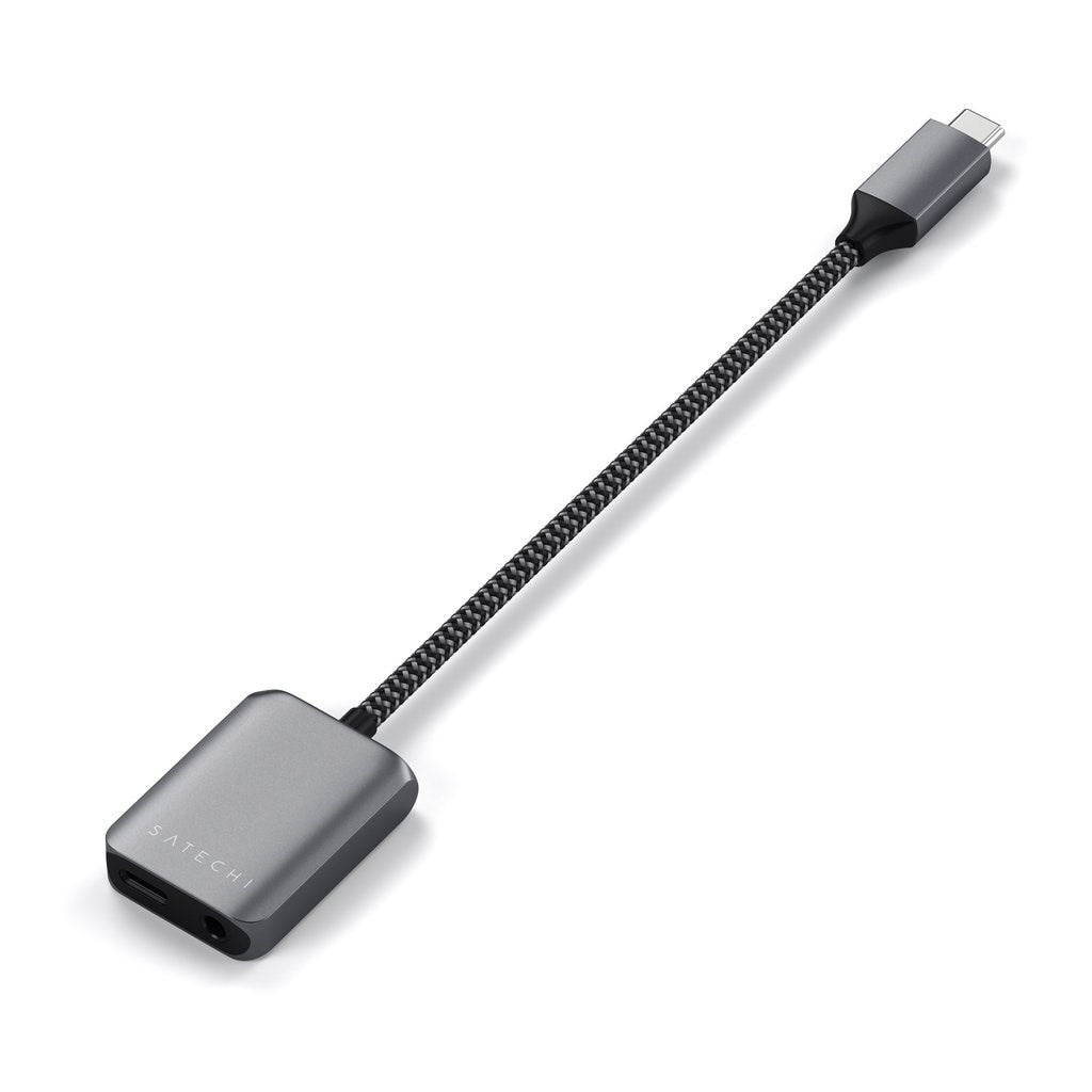 Satechi USB-C til Jack-kontakt 3,5 mm Adapter m. lader - Space Grey