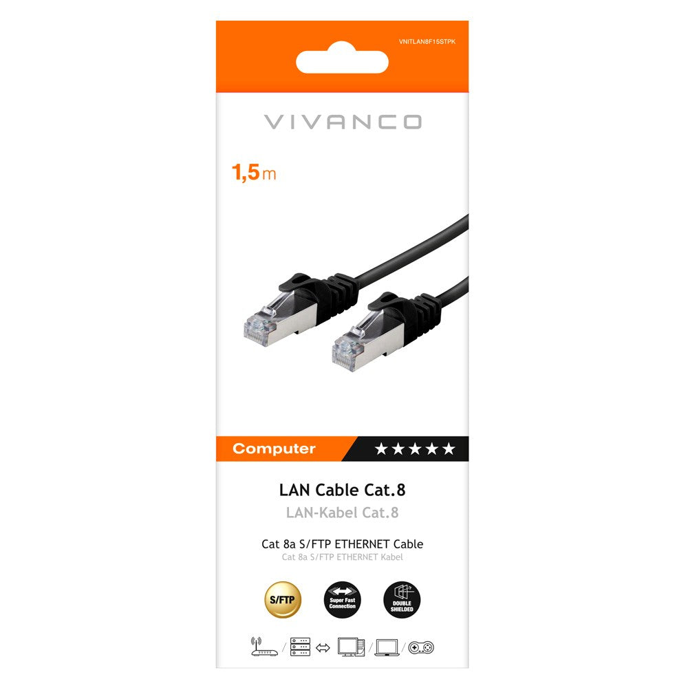 Netværkskabel RJ45 Cat 8 M-M - 1,5m Sort