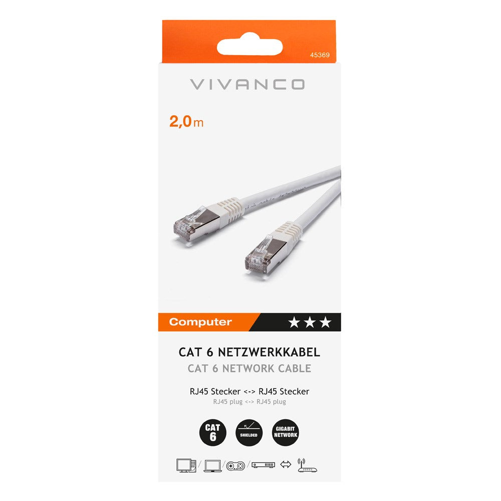 Netværkskabel RJ45 Cat 6 M-M - 2m Hvid