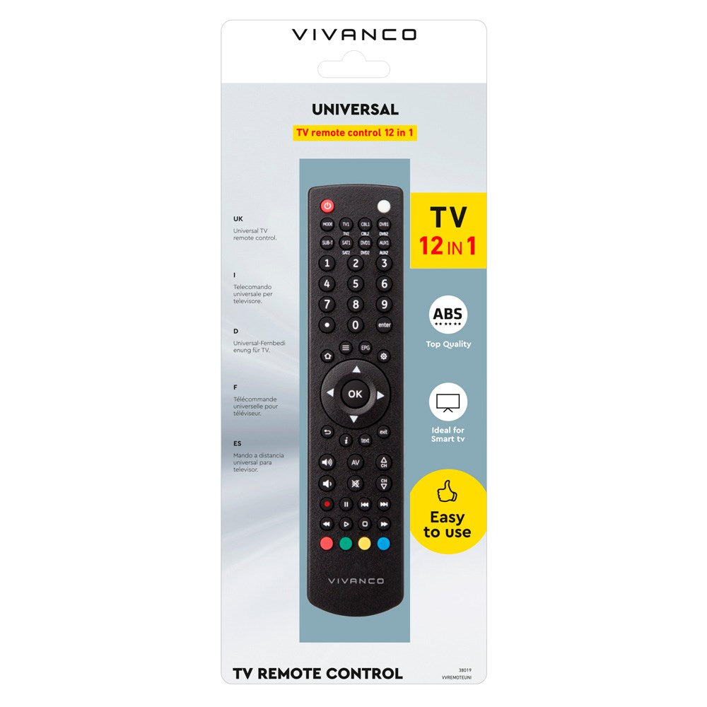 Vivanco Universal Fjernbetjening - Kompatibel m. TV / Smart TV / DVD-Afspiller - Sort
