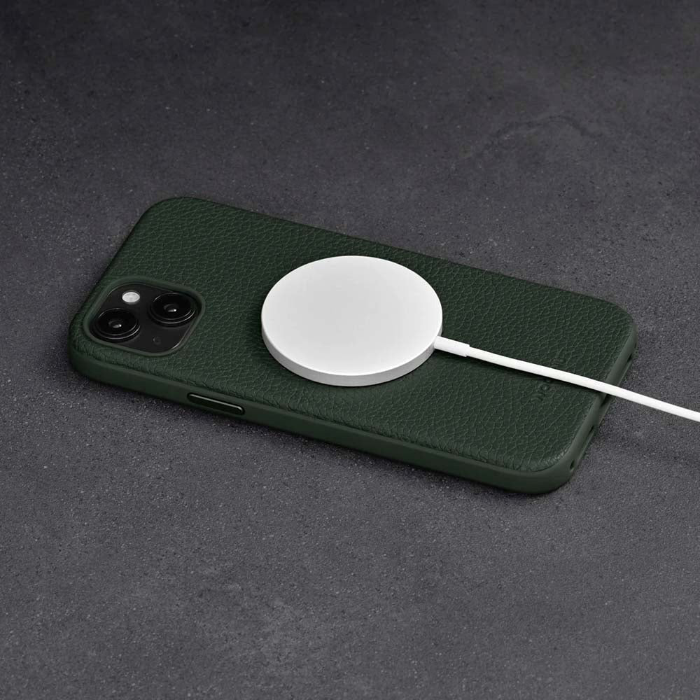 iPhone 15 Plus WOOLNUT Bakdeksel i ekte skinn - MagSafe-kompatibelt - Grønn