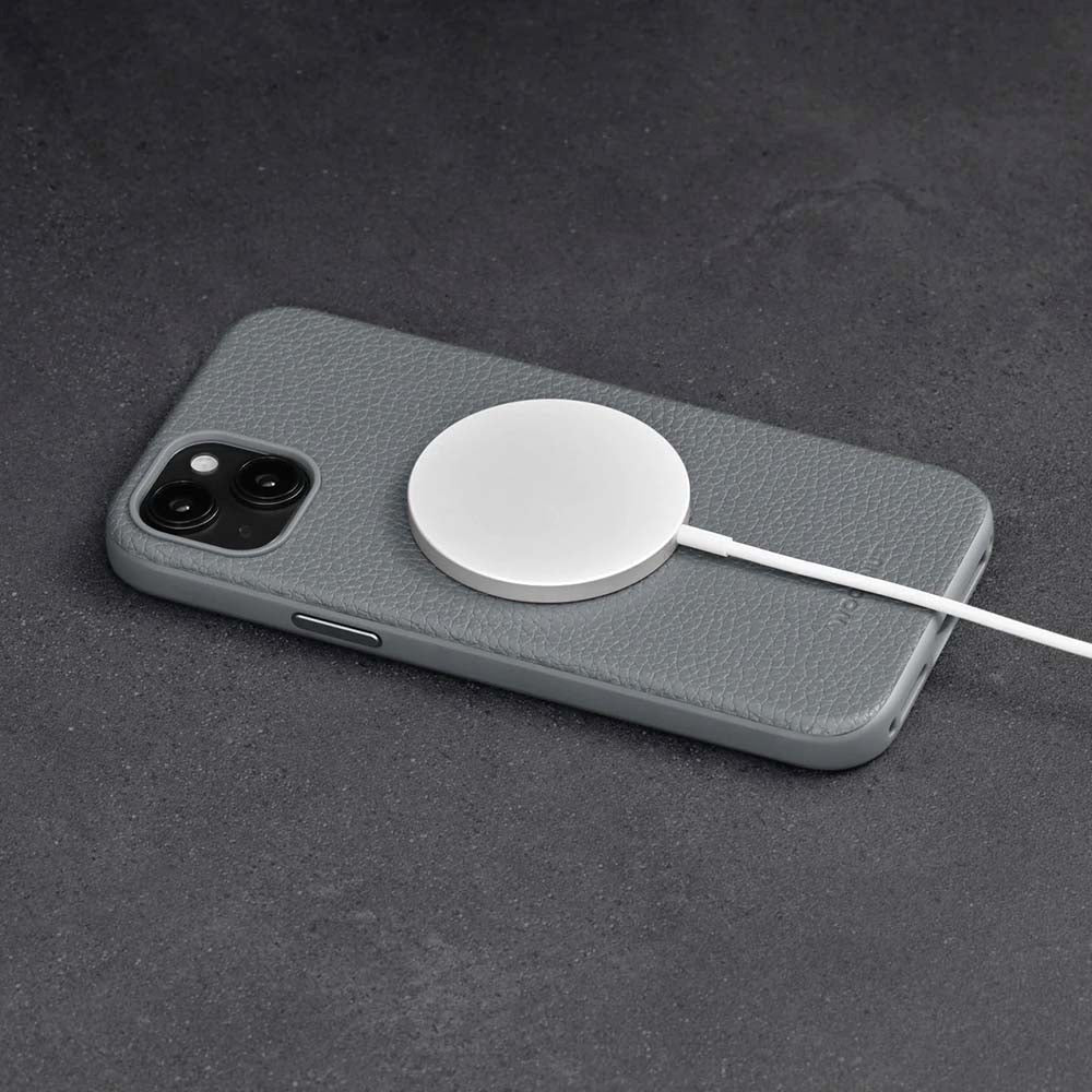 iPhone 15 Plus WOOLNUT Bakdeksel i ekte skinn - MagSafe-kompatibelt - Grå