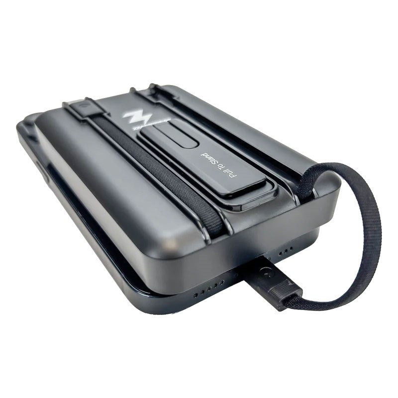 Zmartgear 6-i-1 18W Powerbank Pro med 10.00mAh - Trådløs Opladning - Indbygget USB-C / Lightning Kabel - Ståfunktion - Sort