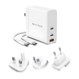 Hyper 140W GaN Vægoplader m. 2 x USB-C, 1 x USB-A og Rejseadaptere - Hvid