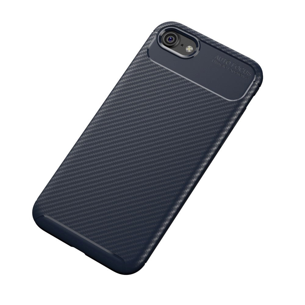 iPhone SE (2022 / 2020) / 8 / 7 Carbon Fiber Fleksibelt Plastik Bagside Cover - Blå