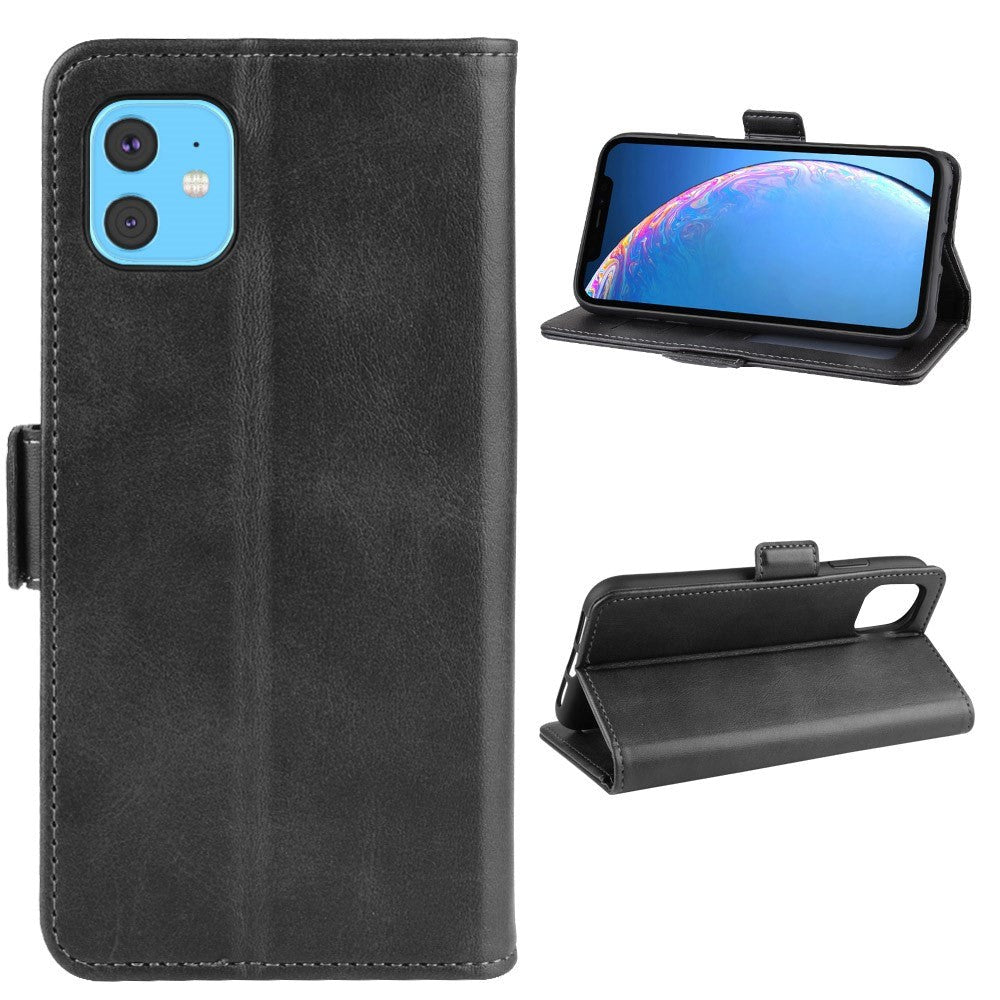 iPhone 11 Leather Flip Cover m. Lommebok - Svart